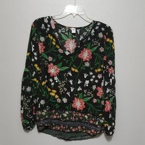 Black floral old navy blouse size large
